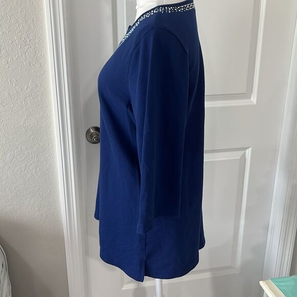 Quaker Factory  Blue Women's Top with Embellished Neckline - Picture 3 of 8
